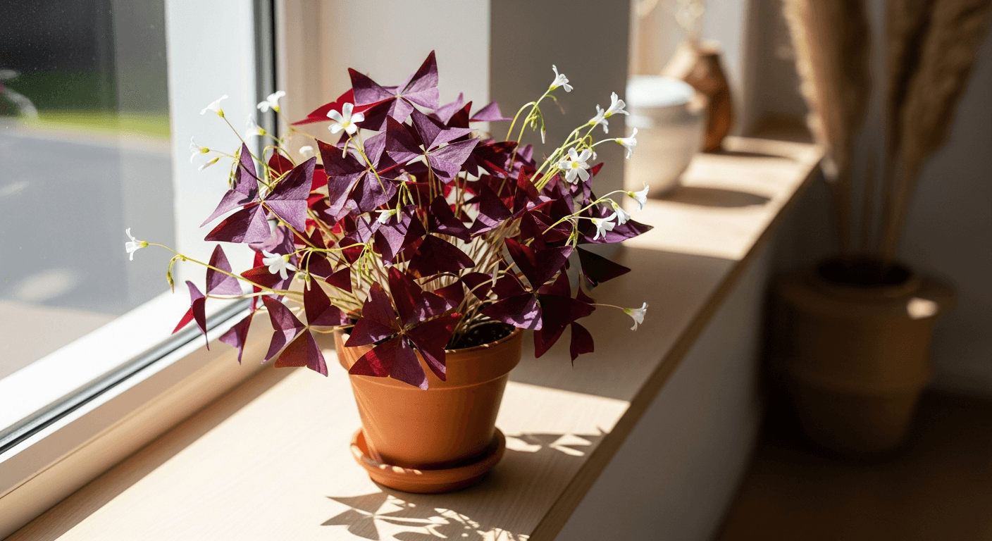 Trébol morado (Oxalis): cuidados de la planta mariposa